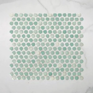 Mooloolaba Gloss Mint Porcelain Penny Round Mosaic Tile 20x20mm SINGLE SHEET