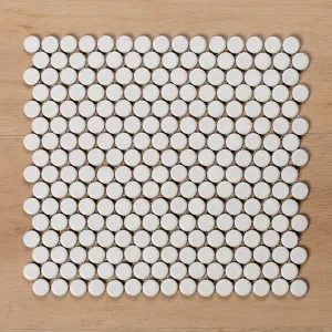 Mooloolaba Gloss White Porcelain Penny Round Mosaic Tile 20x20mm