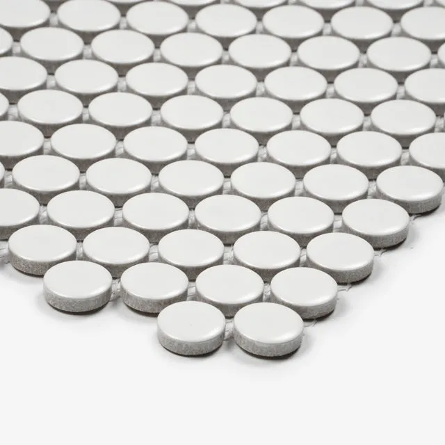 Mooloolaba Satin White Porcelain Penny Round Mosaic Tile 20x20mm