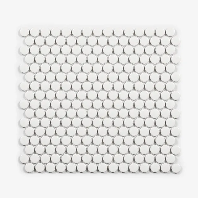 Mooloolaba Satin White Porcelain Penny Round Mosaic Tile 20x20mm