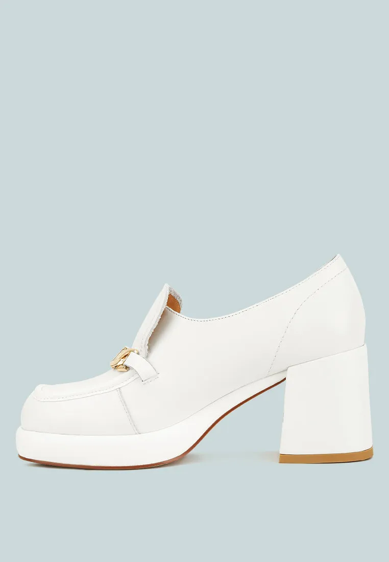 Morgan Metallic Embellishment Leather Platform Loafers in White