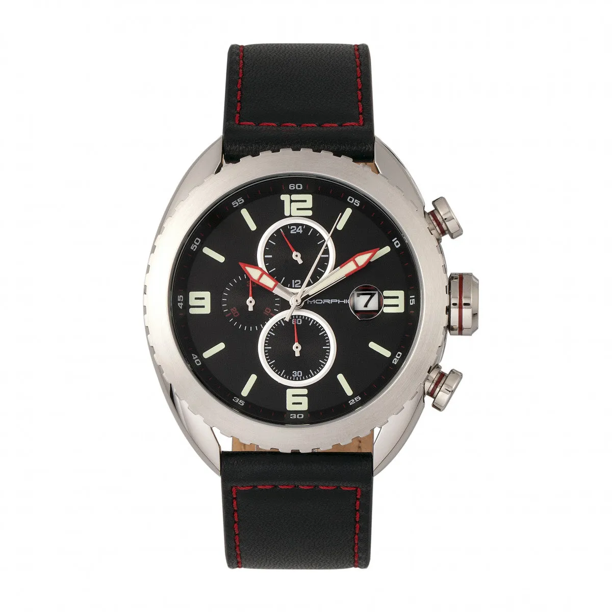 Morphic M64 Series Chronograph Leather-Band Watch w/ Date - Silver/Black