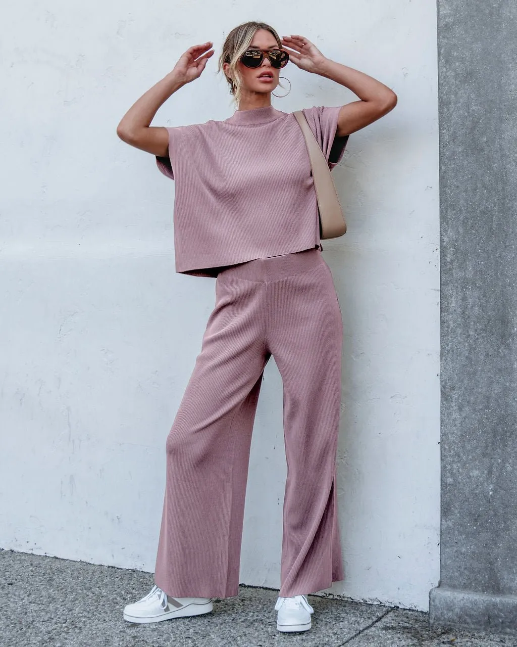 Muse By Magnolia Ribbed Lounge Pants - Mauve - DOORBUSTER