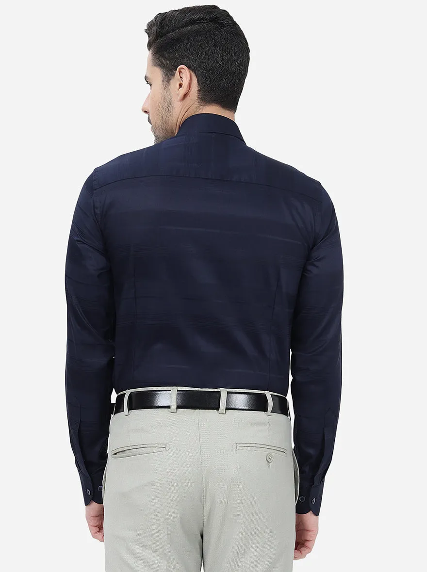 Navy Blue Striped Slim Fit Party Wear Shirt | Wyre