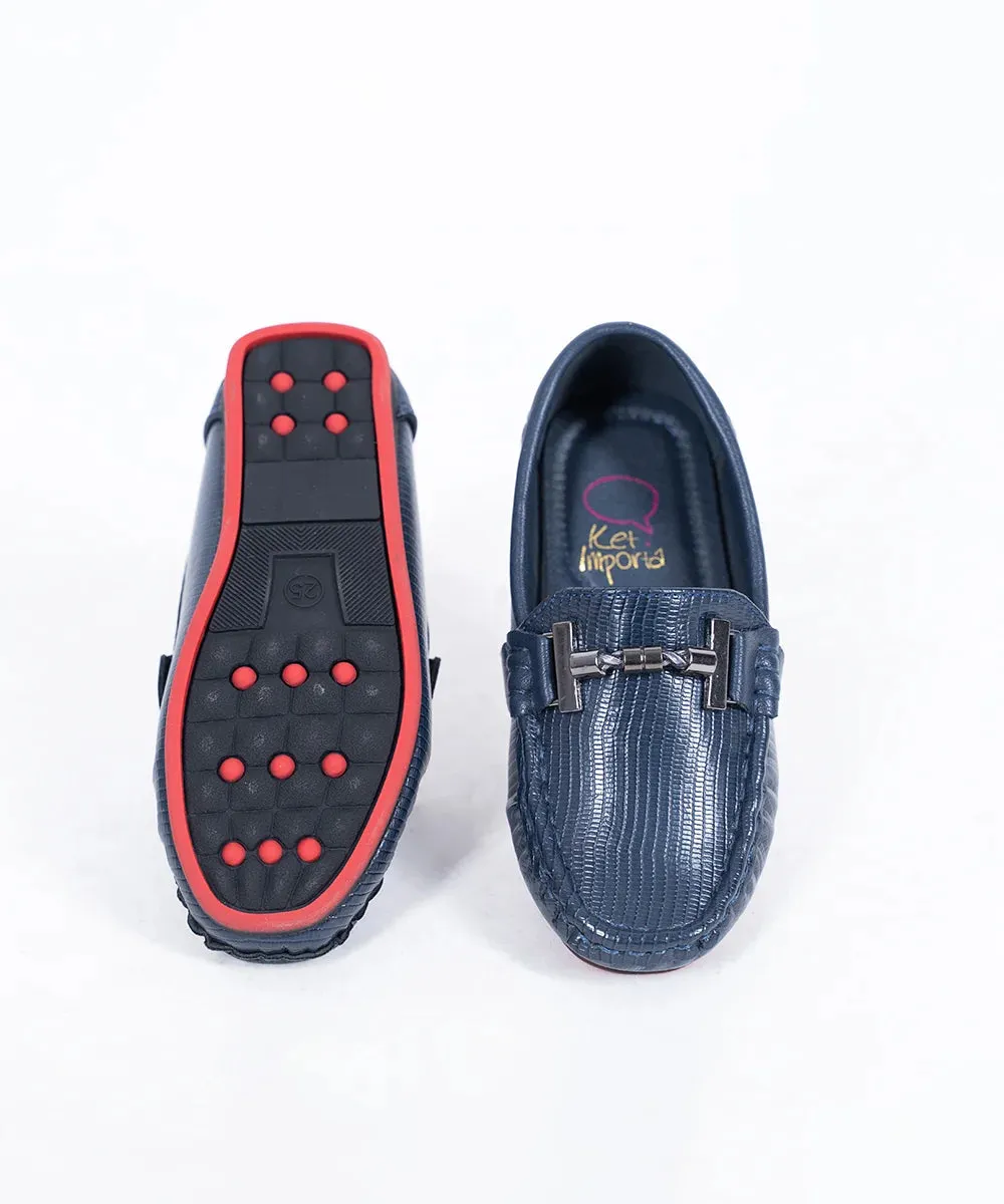 Navy Colored Self-Textured Loafers for Boys