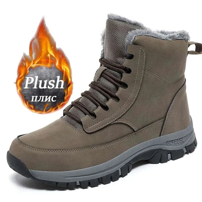 NeW Men Winter Snow Boots For Waterproof Leather Sneakers Super Warm Men's Boots Outdoor Male Hiking Boots Work Shoes Size 39-48