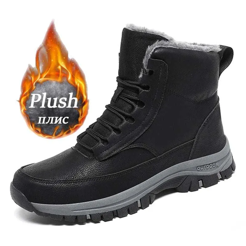 NeW Men Winter Snow Boots For Waterproof Leather Sneakers Super Warm Men's Boots Outdoor Male Hiking Boots Work Shoes Size 39-48