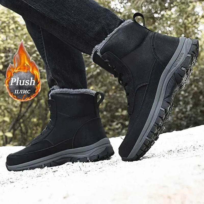 NeW Men Winter Snow Boots For Waterproof Leather Sneakers Super Warm Men's Boots Outdoor Male Hiking Boots Work Shoes Size 39-48