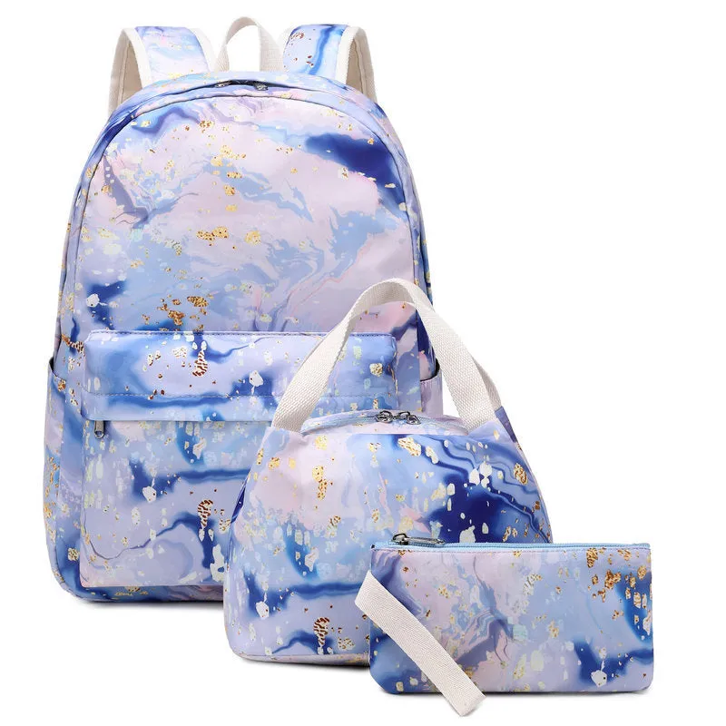 New Primary and Secondary School Schoolbag Female Cross-Border Fashion Three-Piece Waterproof Backpack Outdoor Travel Printed Backpack