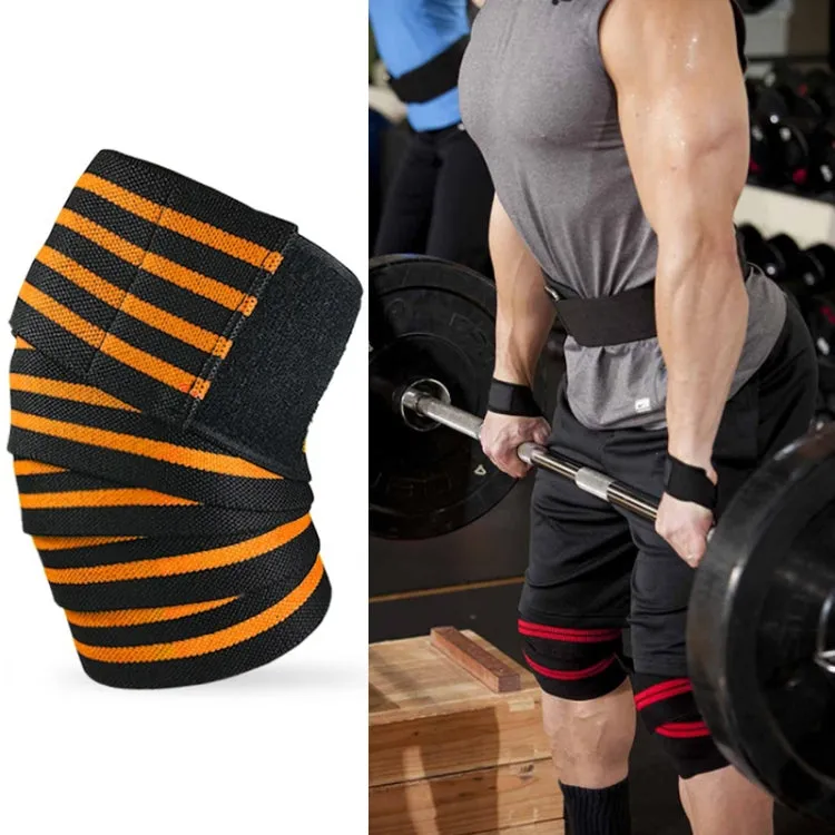 Nylon Four Stripes Bandage Wrapped Sports Knee Pads(Black Orange)