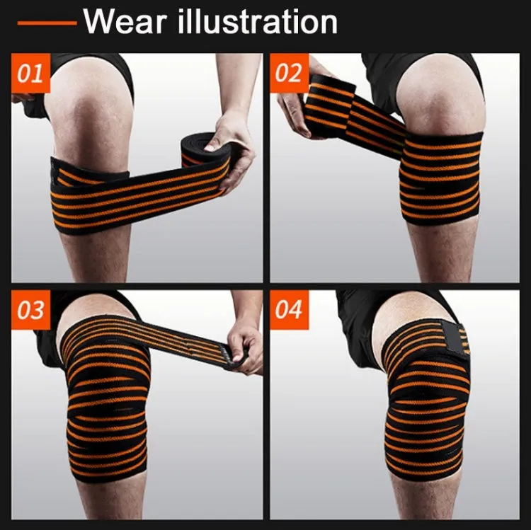 Nylon Four Stripes Bandage Wrapped Sports Knee Pads(Black Orange)