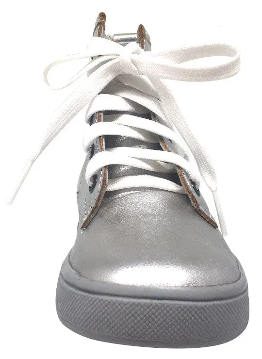 Old Soles Girl's and Boy's 6005 Swag Style Silver High Top Leather Zip Up Stretch Lace Sneaker Boot