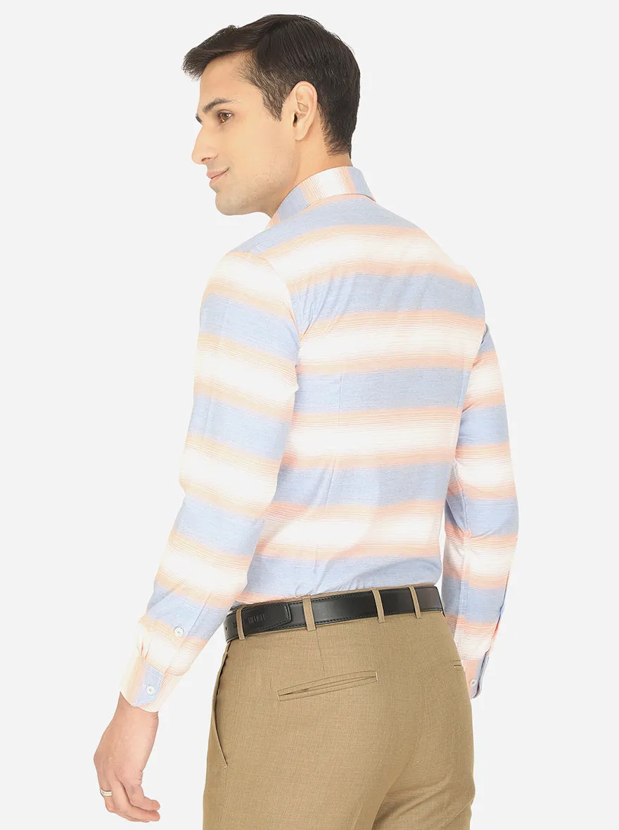 Orange & Blue Striped Slim Fit Formal Shirt | Greenfibre