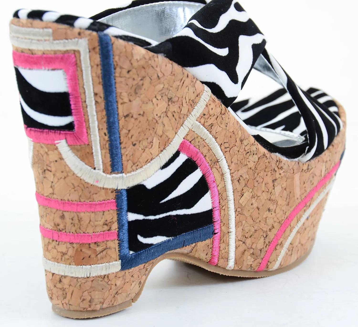 Patchwork Zebra Cross Band Platform Wedges Sandals