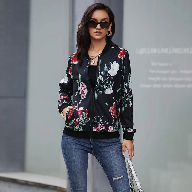 PEOPLETERRITORY Europe, America and New  Hot Trade 2023 Spring and Autumn New Women's Clothing Zipper Printed Baseball Jacket Jacket