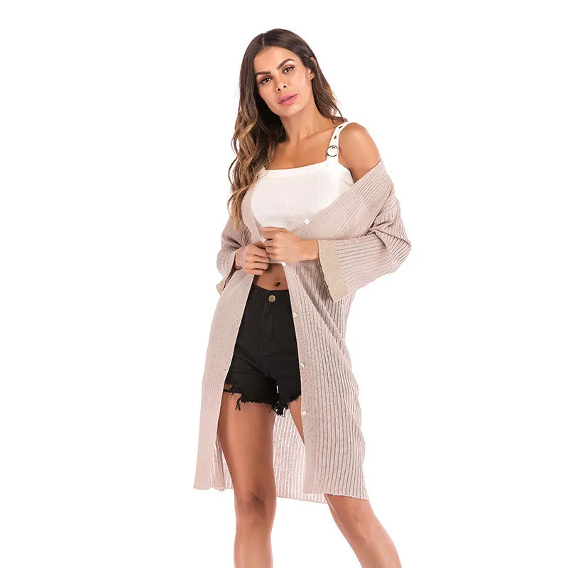 PEOPLETERRITORY   New autumn and winter knitted sweater medium and long outer wear single-breasted cardigan casual sweater jacket women's clothing