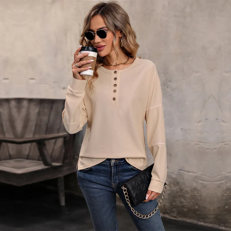 PEOPLETERRITORY New autumn long-sleeved T-shirt new  explosion solid color top round neck pullover knitted sweater wholesale