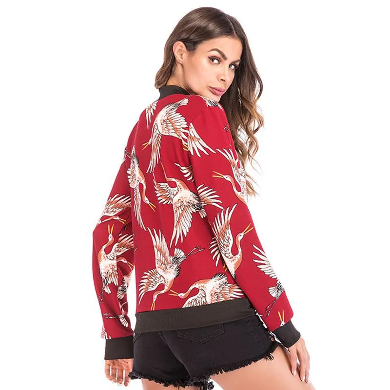 PEOPLETERRITORY New   trade autumn and winter baseball jersey  women's clothing long-sleeved zipper printed jacket jacket women