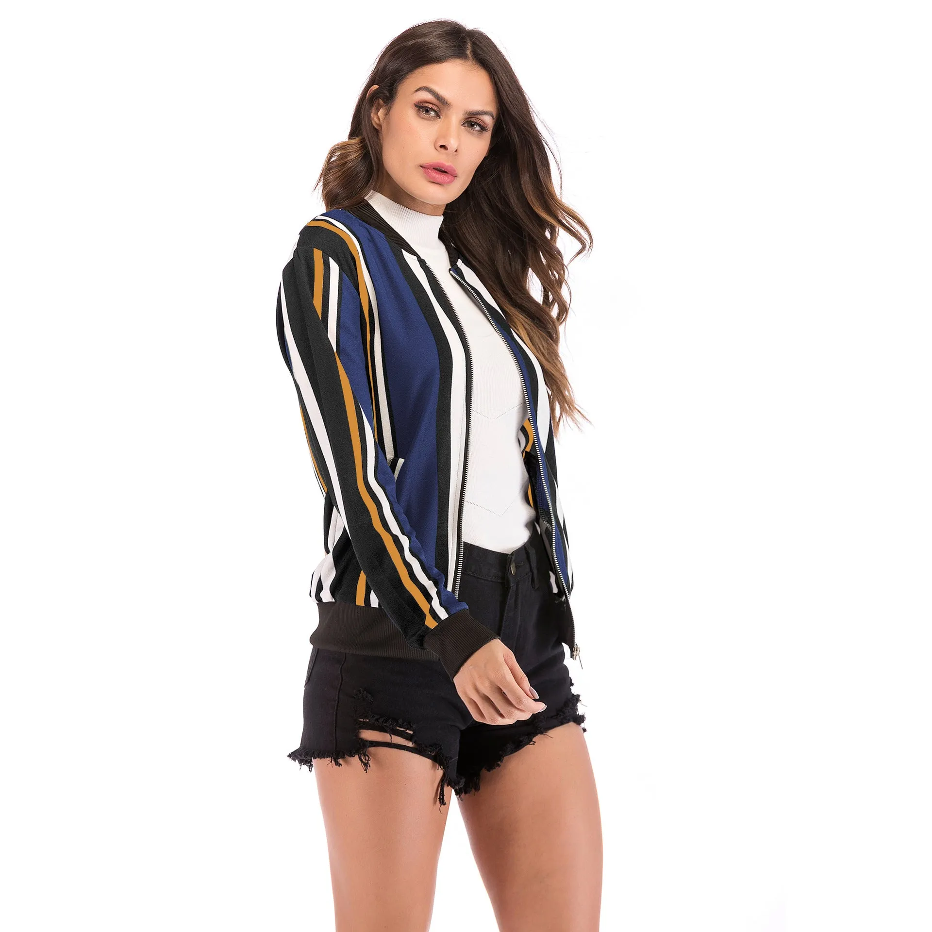 PEOPLETERRITORY New   trade autumn and winter baseball jersey  women's clothing long-sleeved zipper printed jacket jacket women