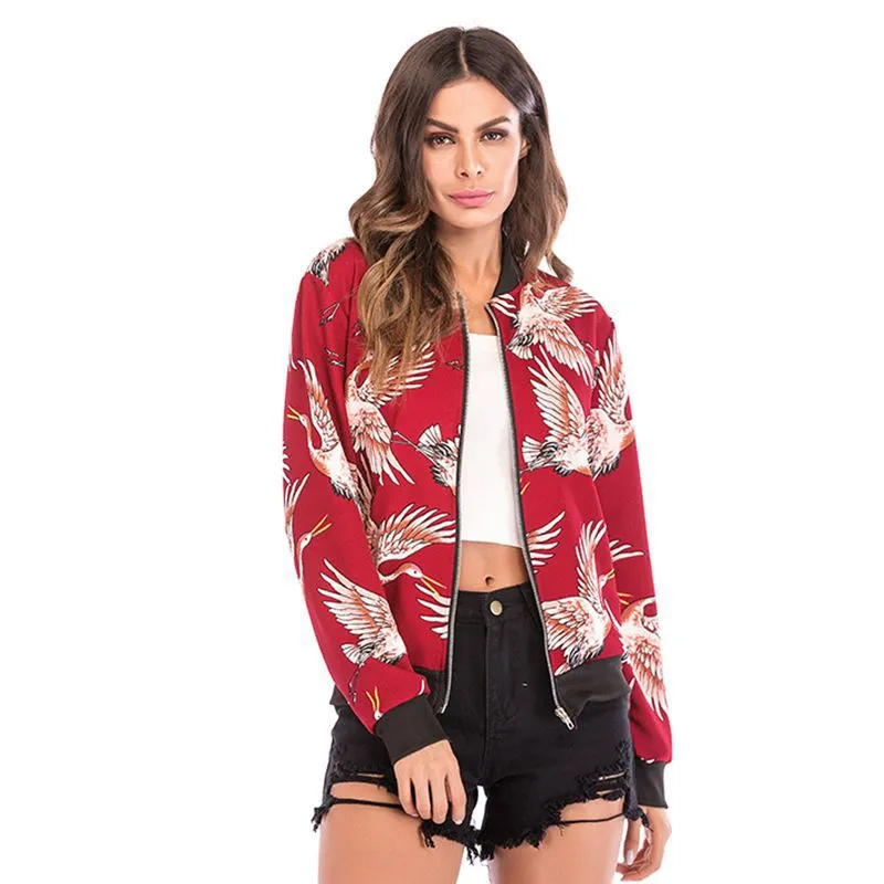 PEOPLETERRITORY New   trade autumn and winter baseball jersey  women's clothing long-sleeved zipper printed jacket jacket women