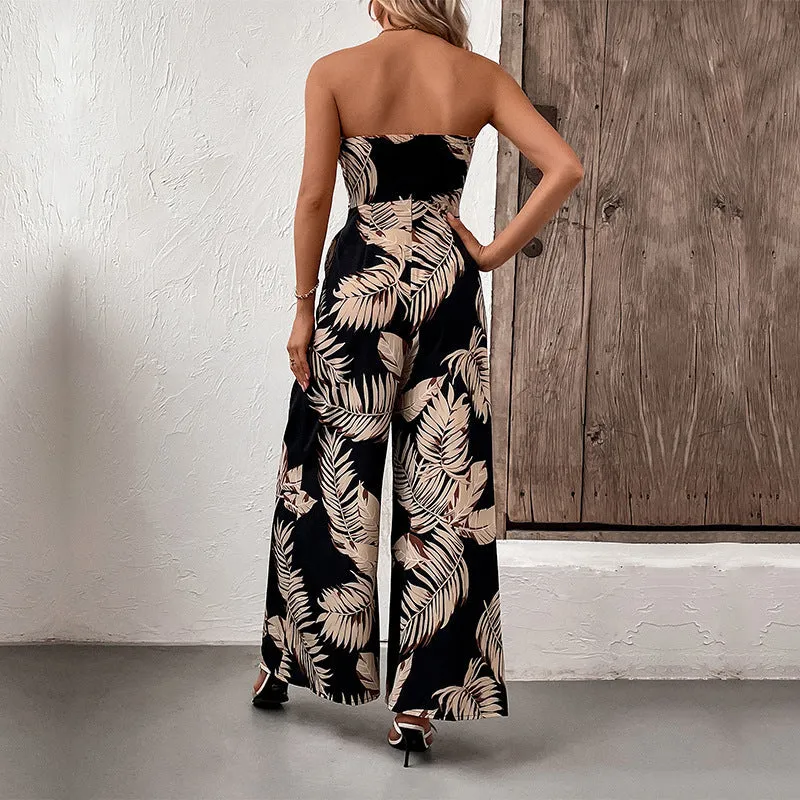 PEOPLETERRITORY Temu  trade vacation style jumpsuit New summer new  women's clothing  printed tube top jumpsuit