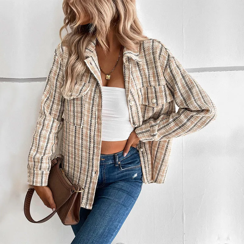 PEOPLETERRITORY  trade New autumn and winter new  small fragrant design jacket retro  plaid cardigan