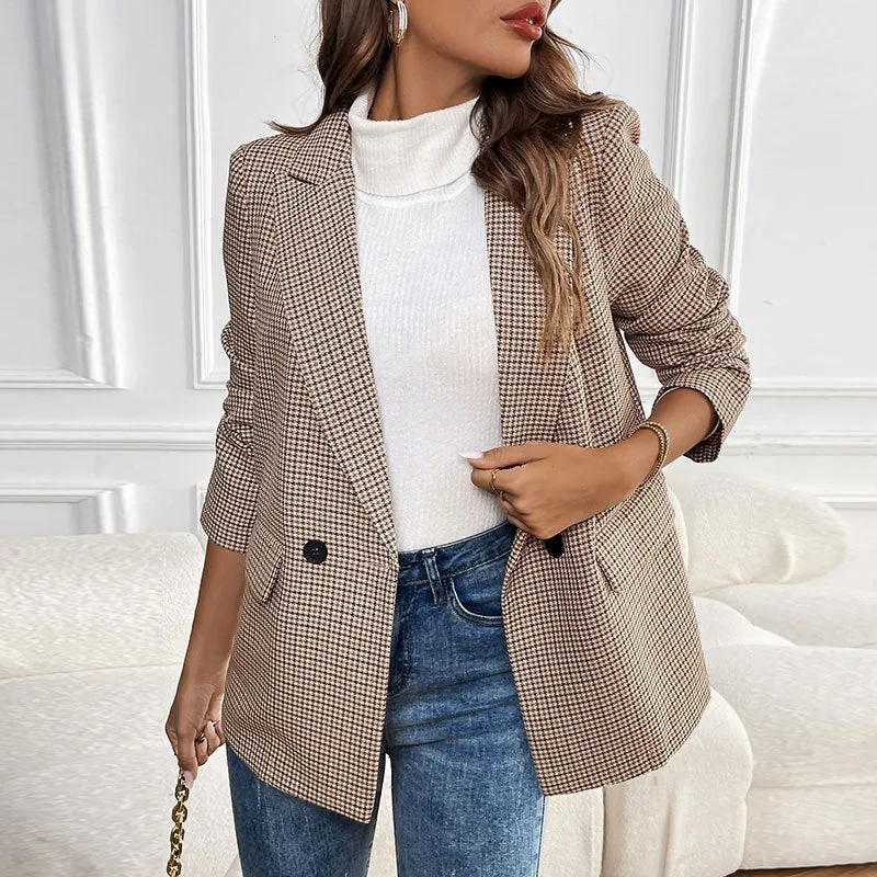 PEOPLETERRITORY  trade women's spring and autumn new casual blazer button lapel long sleeve pocket business jacket