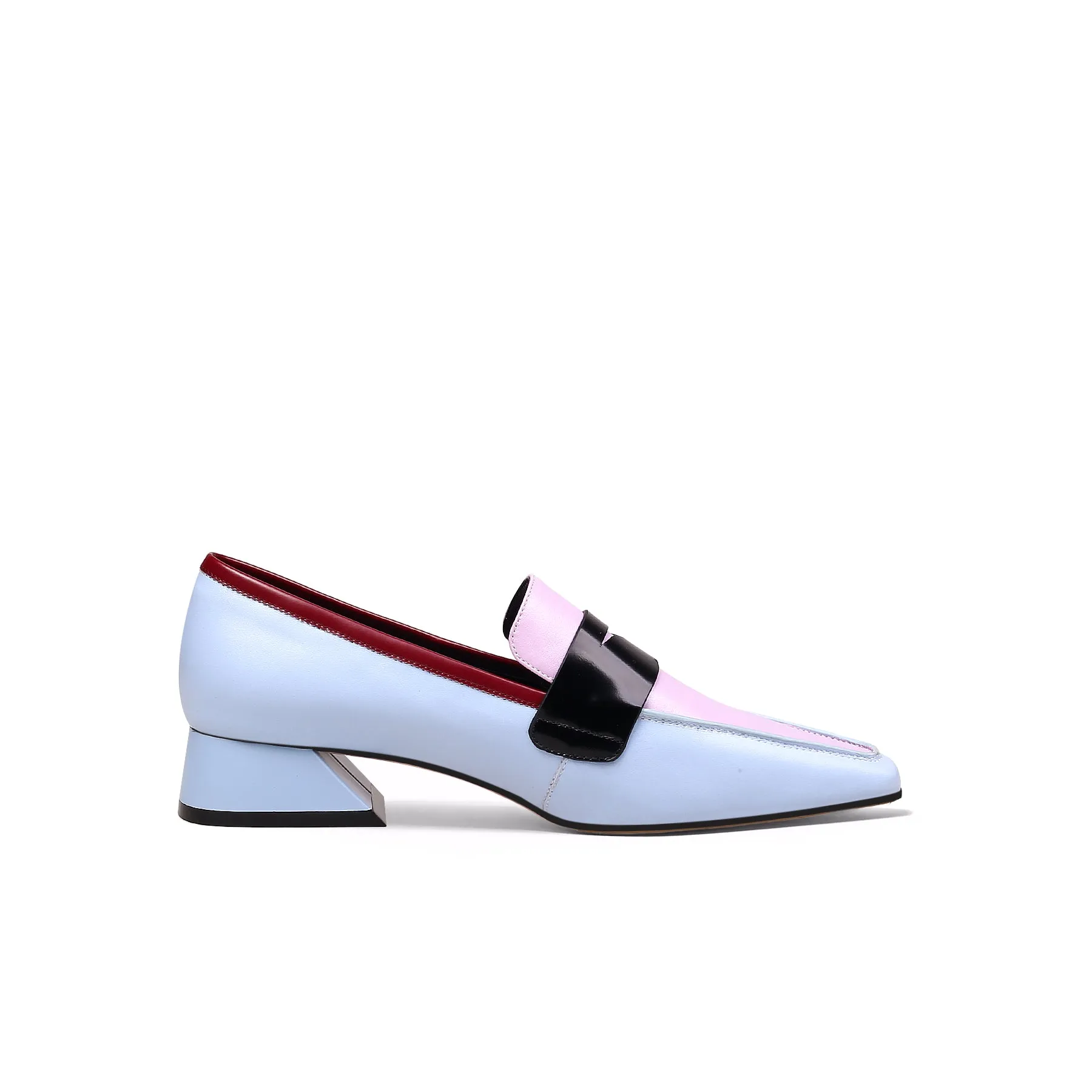 Pointed Toe Trapezoid Heel Loafers