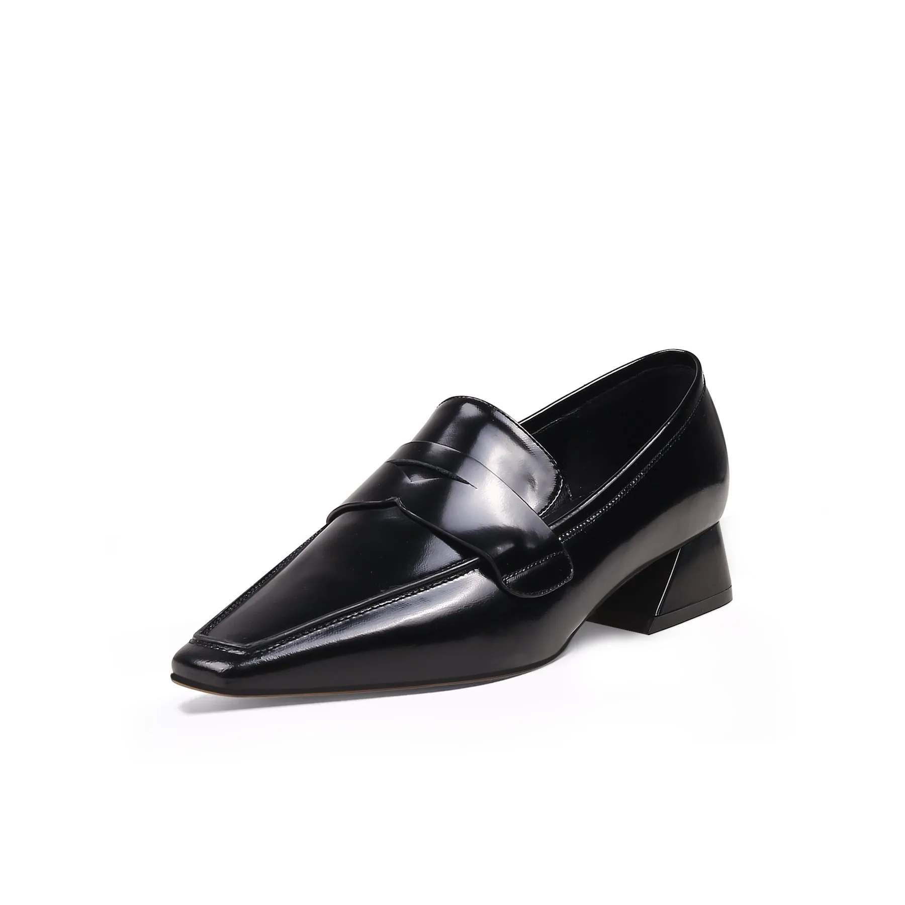 Pointed Toe Trapezoid Heel Loafers