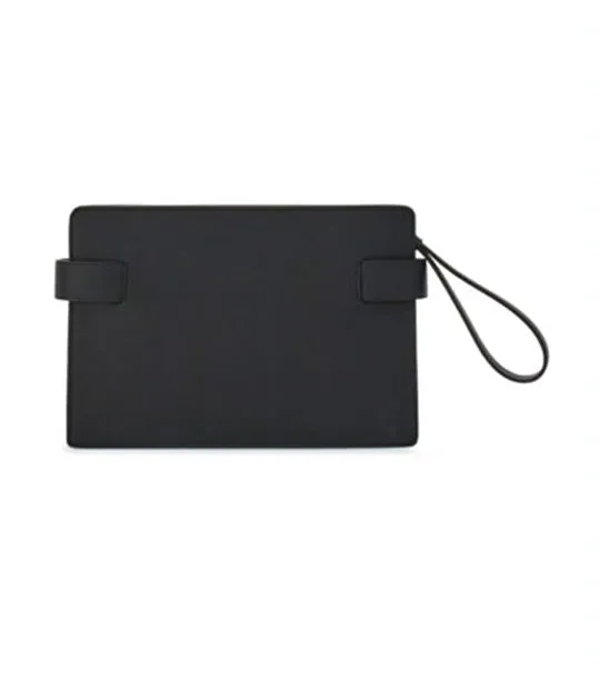 Pouch With Gancini Buckles Hammered Calfskin Black