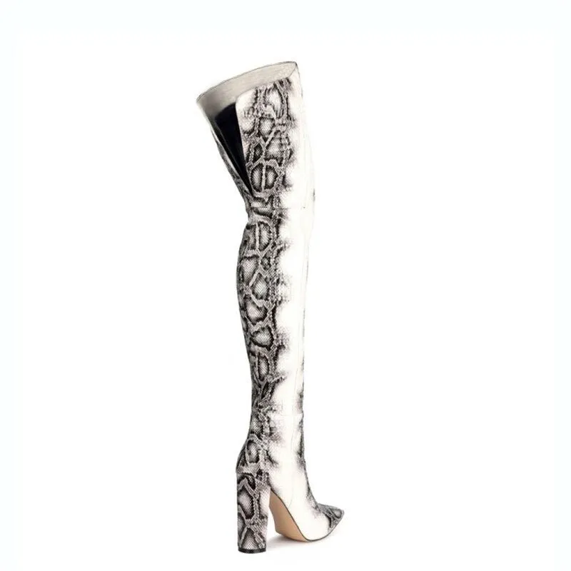 Pre Order:  Snakeskin Print Over-The-Knee Boots