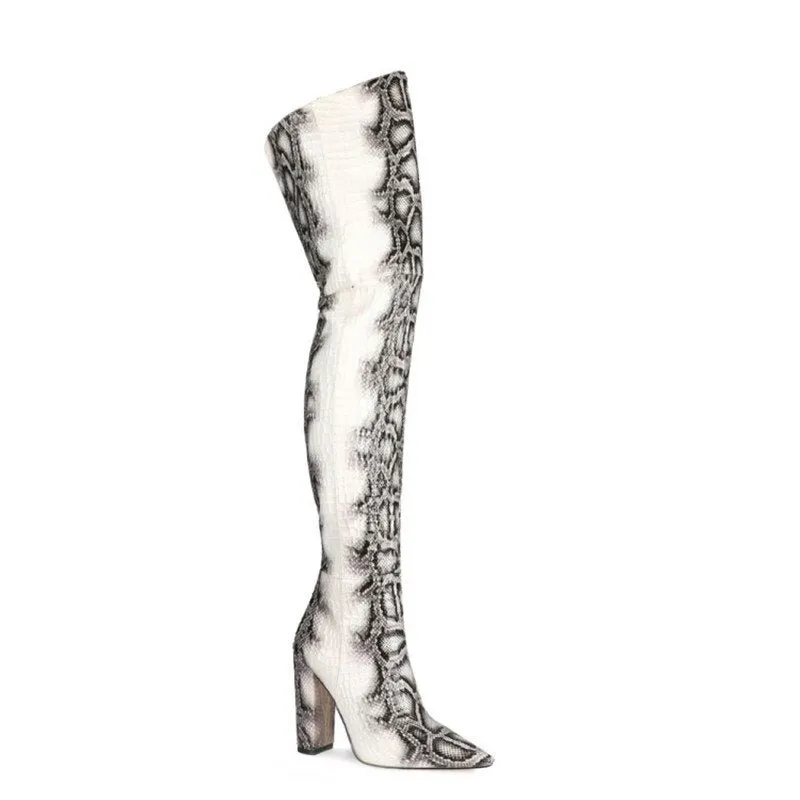 Pre Order:  Snakeskin Print Over-The-Knee Boots