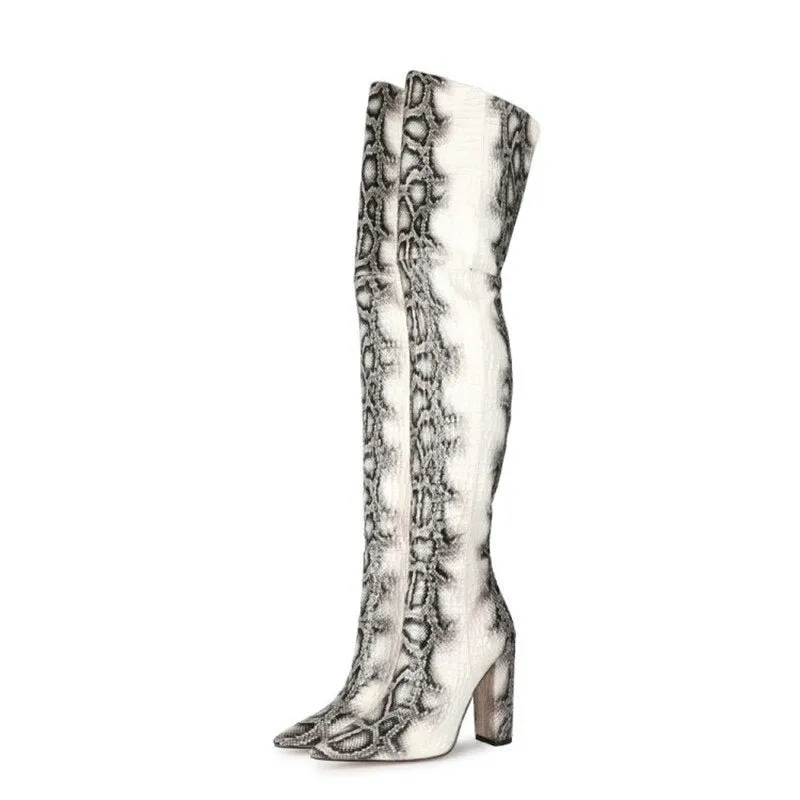 Pre Order:  Snakeskin Print Over-The-Knee Boots