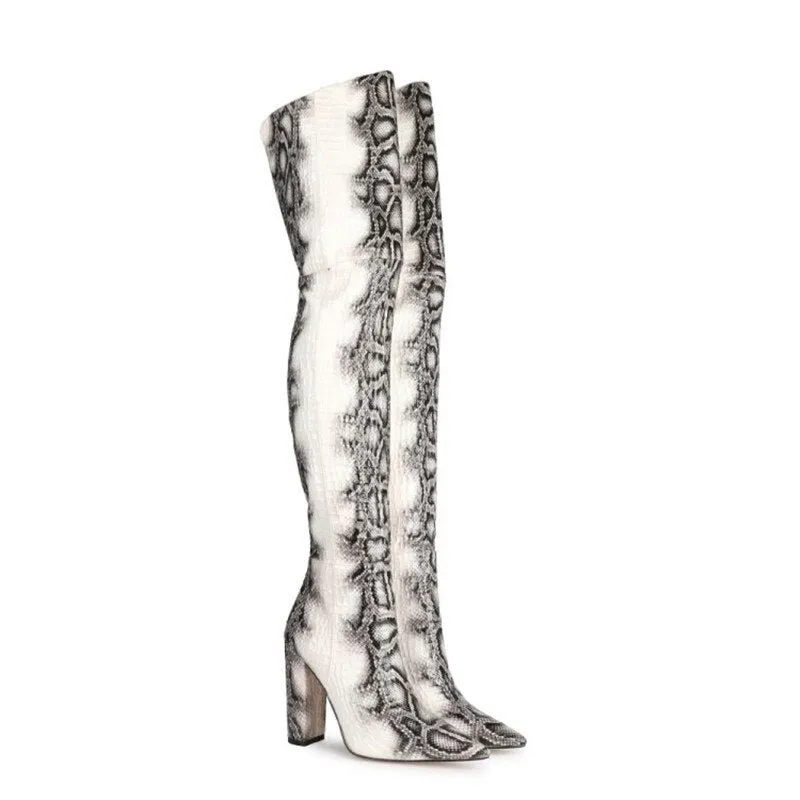 Pre Order:  Snakeskin Print Over-The-Knee Boots