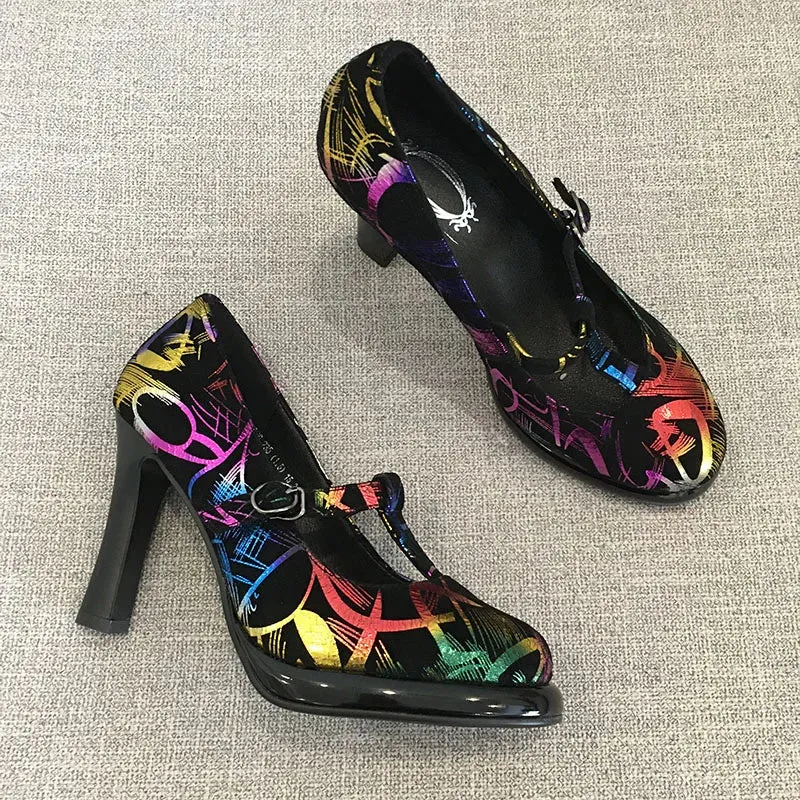 Printed T Cross Strap Platform Shoes