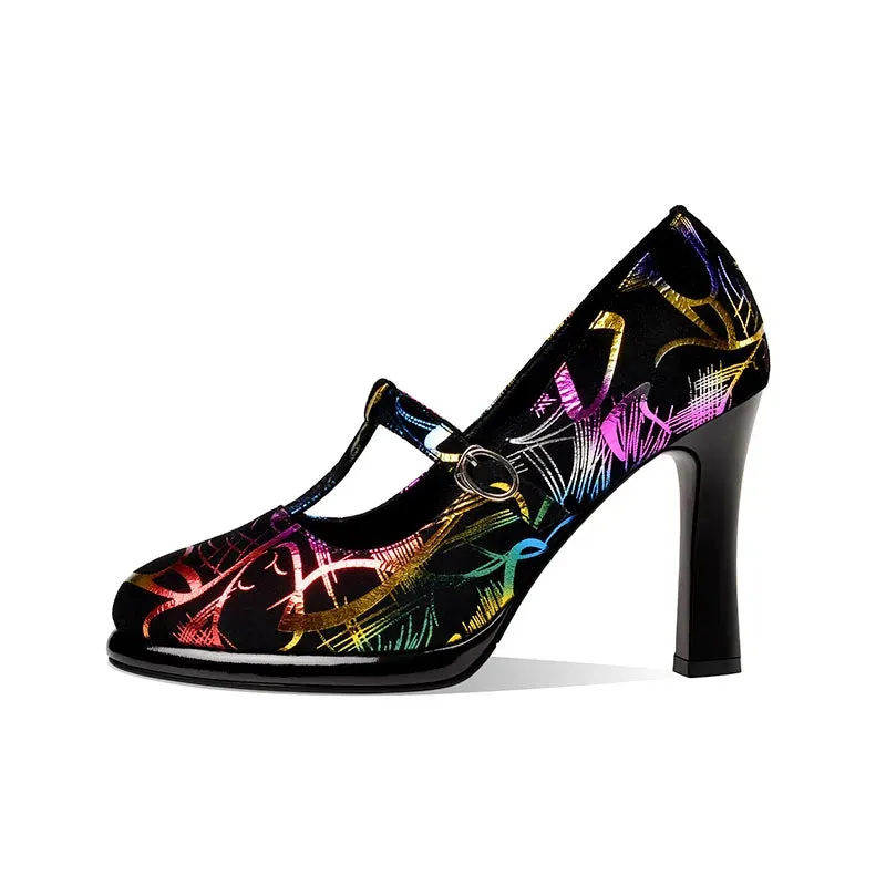 Printed T Cross Strap Platform Shoes