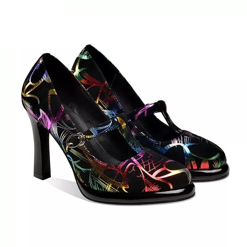 Printed T Cross Strap Platform Shoes