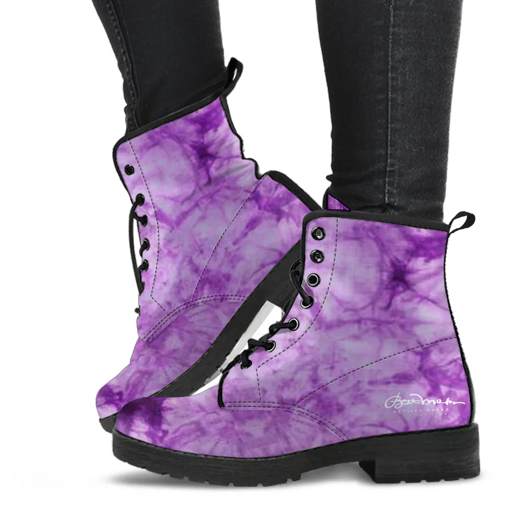 Purple Tie Dye Leather Boots (Vegan)