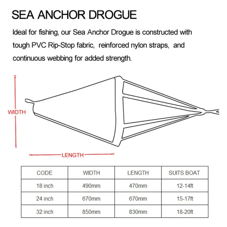 PVC Traction Drift Brake Fishing Sea Anchor, Size: 32 inch Orange With Yellow Green Rope Float