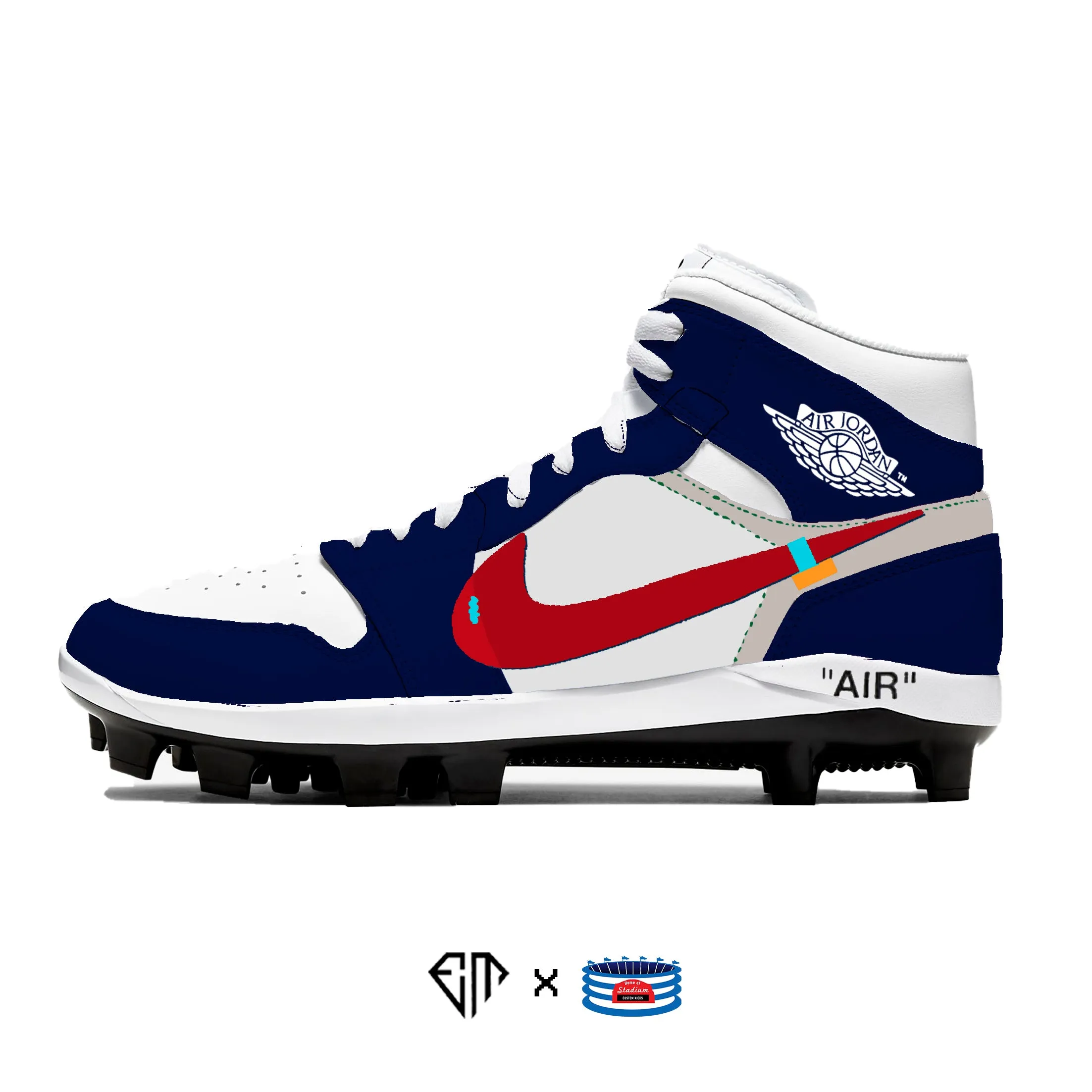 "Navy & White OW" Jordan 1 Retro Cleats