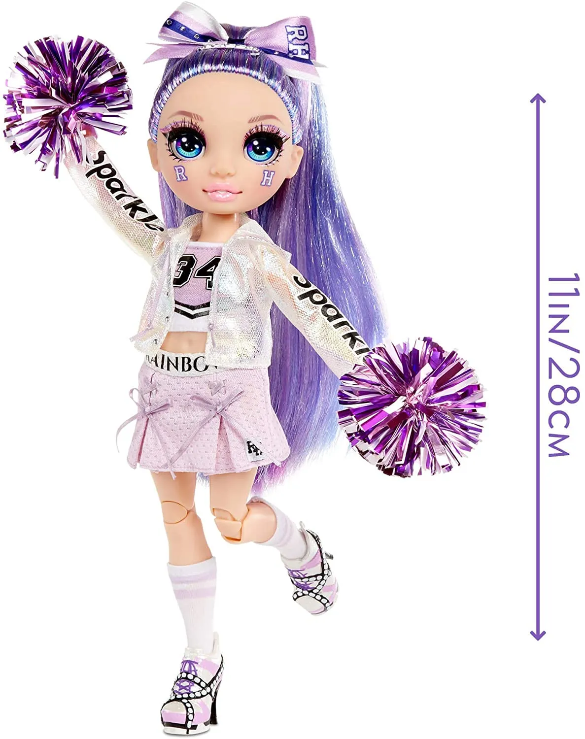 Rainbow High Cheer Violet Willow – Purple Fashion Doll with Pom Poms, Cheerleader Doll, Toys for Kids 6-12 Years Old