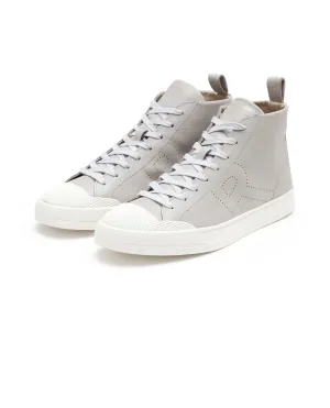 Rare Rabbit Mens Sauron Hi Pro Light Grey Premium Milled Leather Lace Up High Top Round Toe Sneaker Shoes