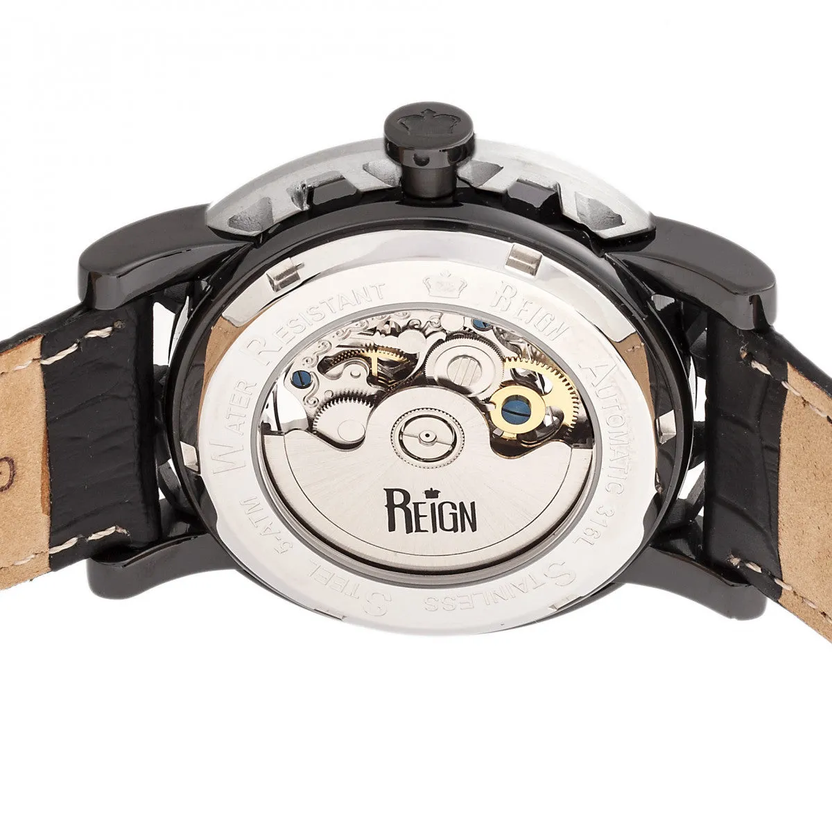 Reign Stavros Automatic Skeleton Leather-Band Watch - Silver/Charcoal