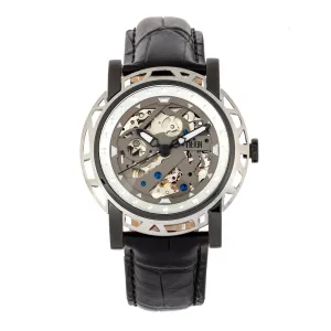 Reign Stavros Automatic Skeleton Leather-Band Watch - Silver/Charcoal