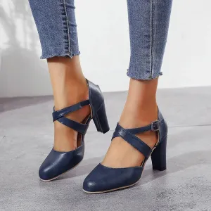 Retro High Heel Ankle Belt Buckle Pumps Women's Shoes