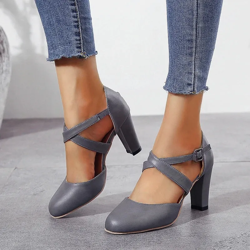 Retro High Heel Ankle Belt Buckle Pumps Women's Shoes