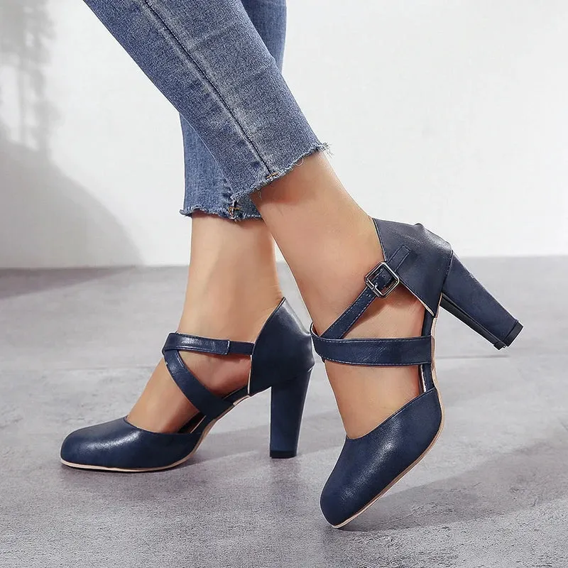 Retro High Heel Ankle Belt Buckle Pumps Women's Shoes