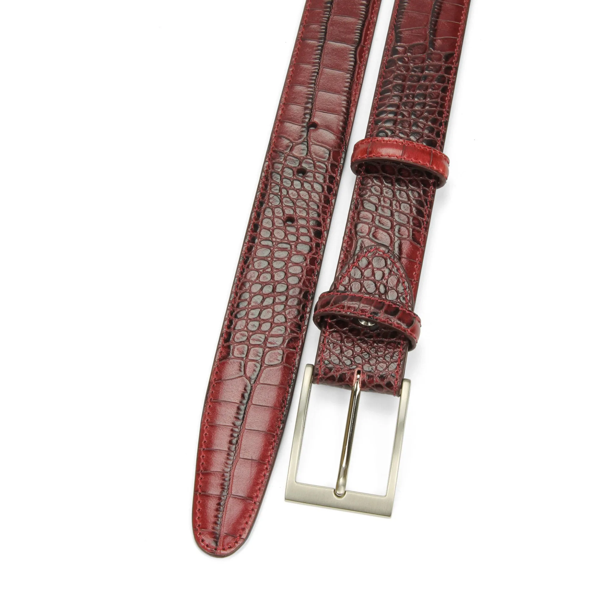 Rich Burgundy Classic Mock Croc Belt