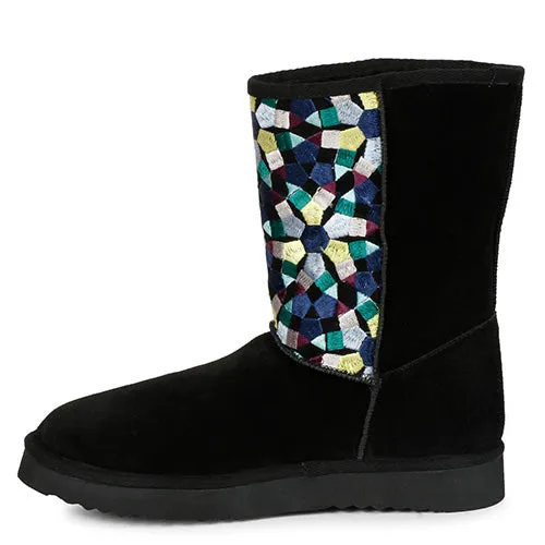 Saint Benito Multi Embroidered Black Suede Snug Boots