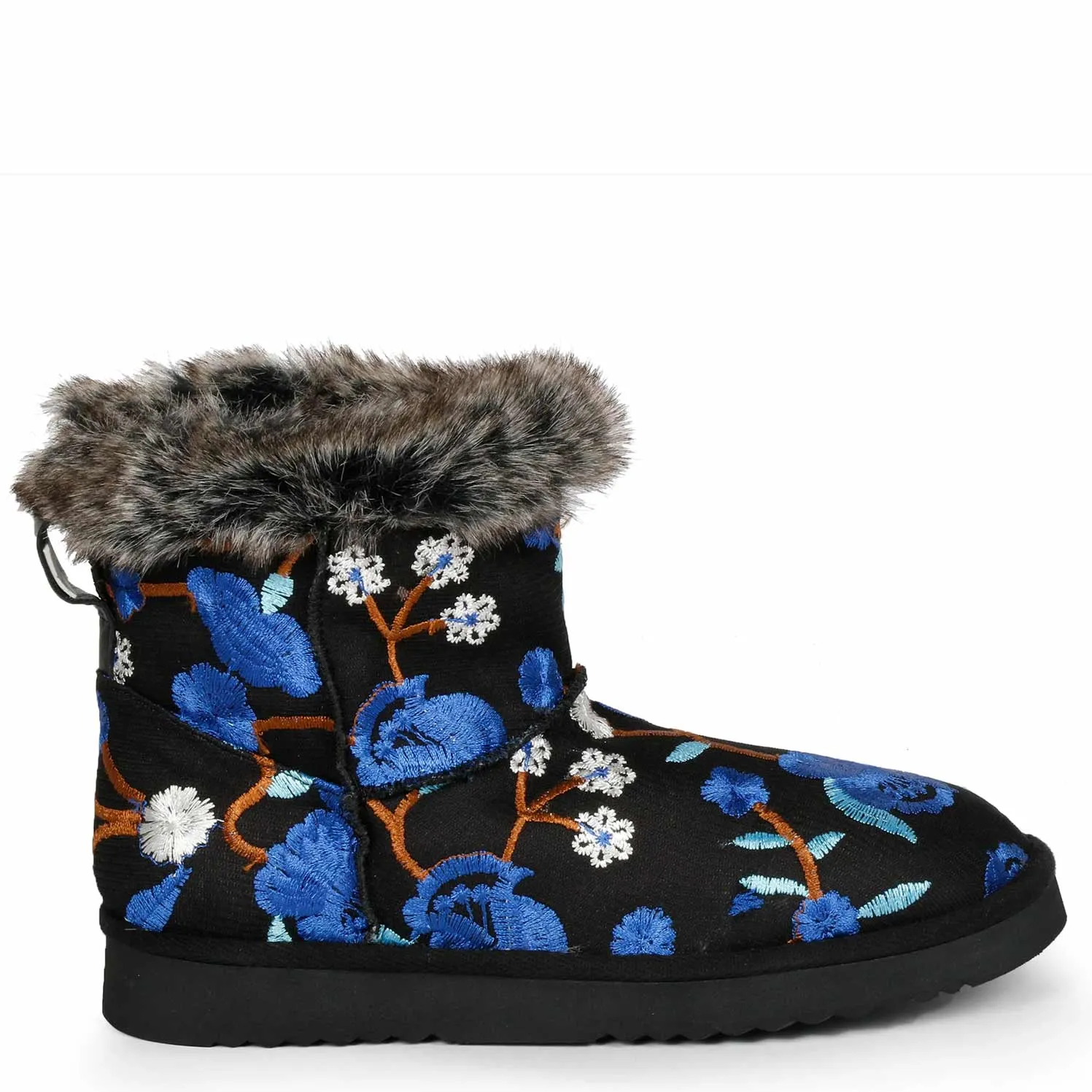 Saint Clarisse Blue Floral Embroidered Suede Leather Snug Boots